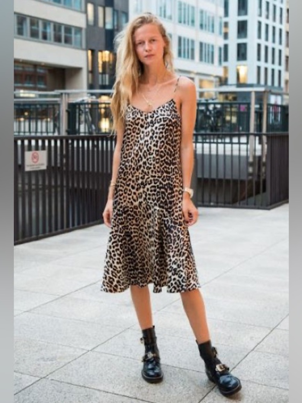 Ganni Leopard Print Silk Slip Dress size 36